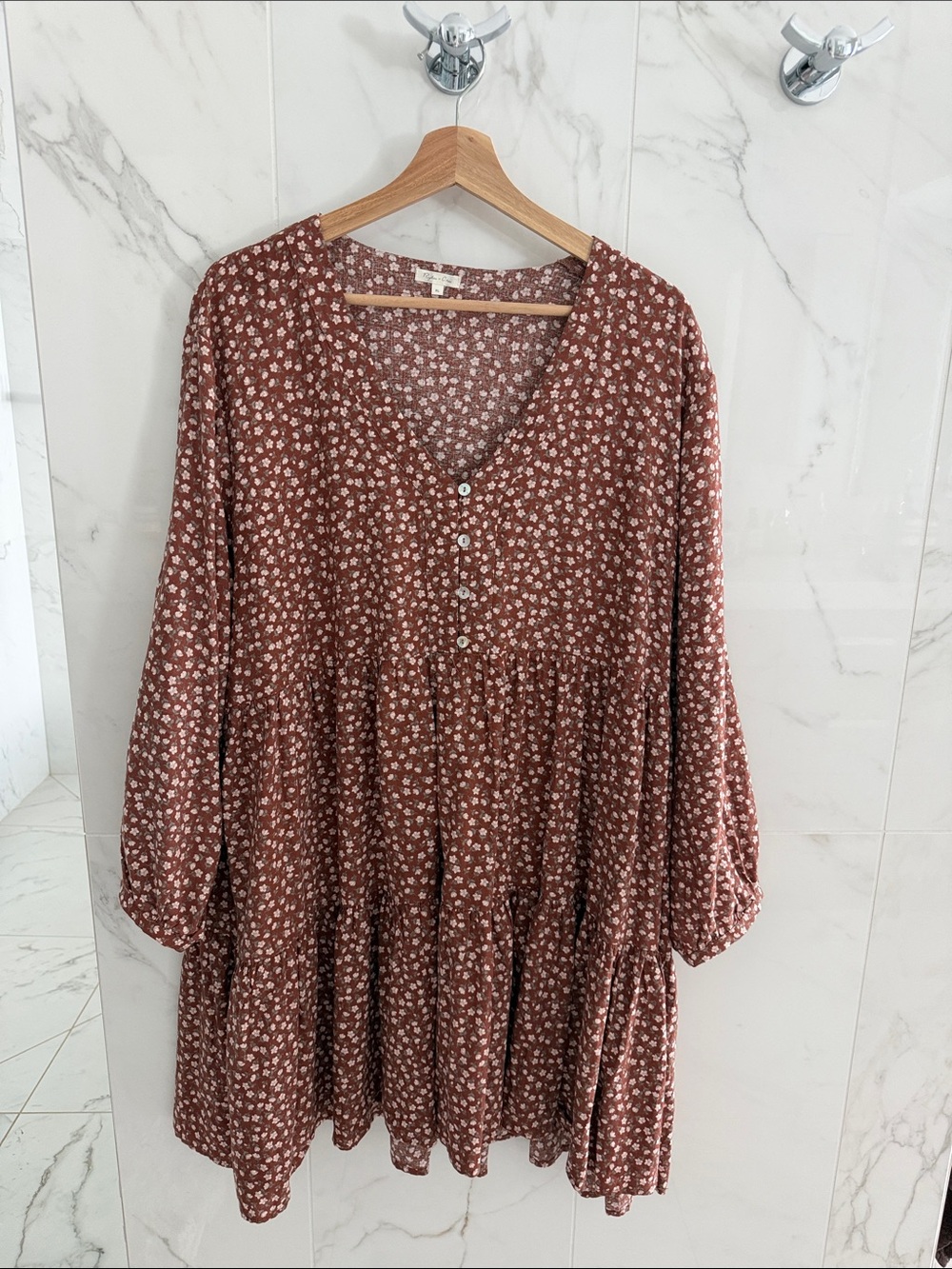 Rylee + Cru Rust Floral Tiered Long Sleeve Dress